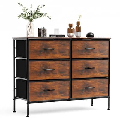 Tall Dresser Storage Tower with 6 Fabric Drawers, Grey, Black, Rustic Brown,White