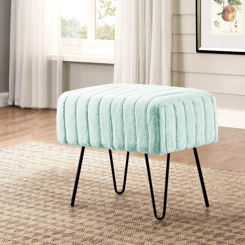 Serenta SuperMink Fauxfur Ottoman Bench - 19" x 13" x 17" - Bleached Aqua
