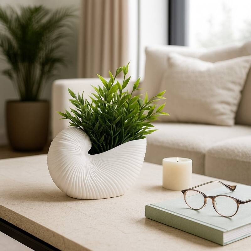 Decorative Ceramic Shell Accent Coral Figurine - White