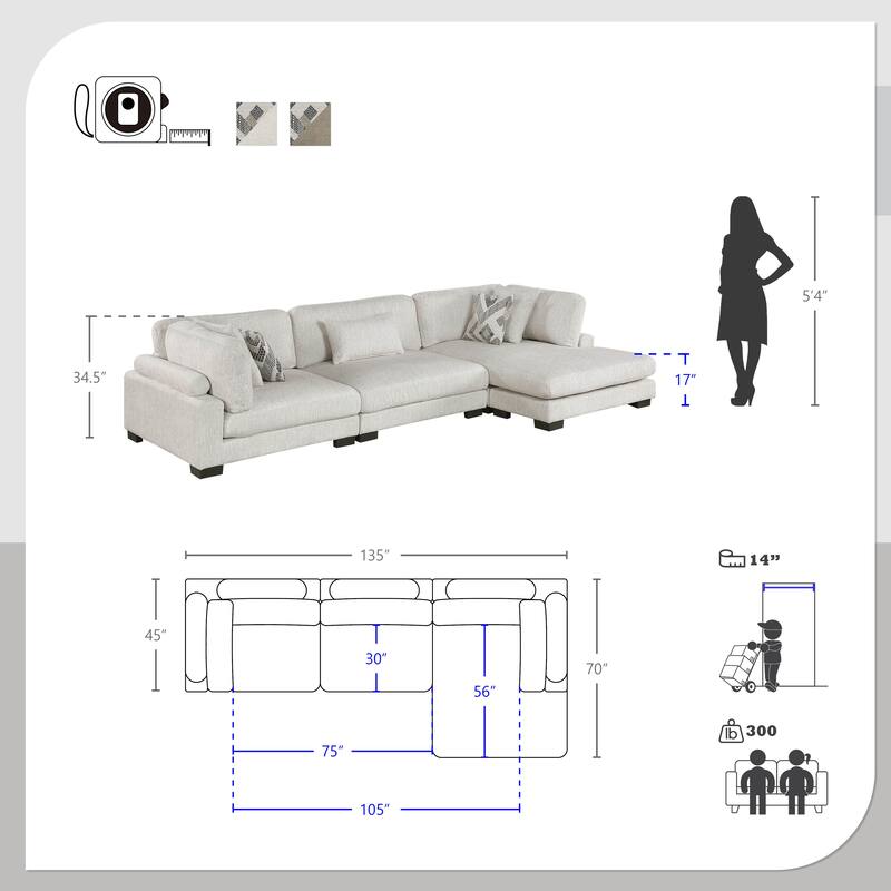 Abbeville Microfiber 3-Piece Modular Sectional with Chaise