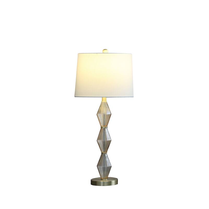 Modern Table Lamp - Geometric Glass Shade, Brushed Gold Base, Bedroom Desk Lamp
