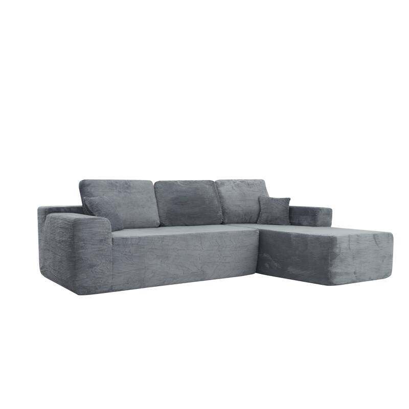 Oversized Corduroy Corner Sofa with Chaise, Boneless L-Shaped Sectional Couch, Modular Deep Seat Couches with Pillows