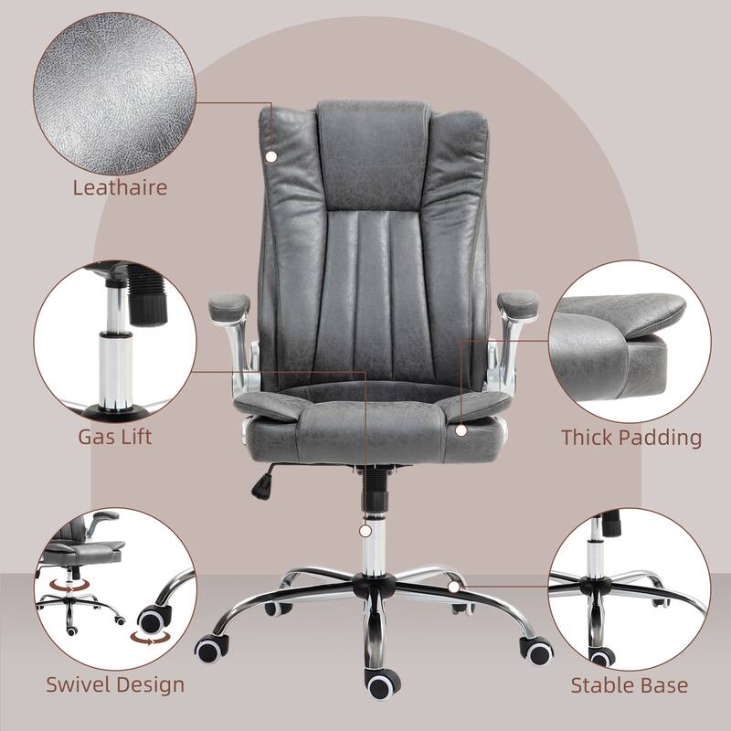 Ergonomic Chair Upholstered Chair with Flip Up Armrests, Executive Office Chair Swivel Reclining Chair