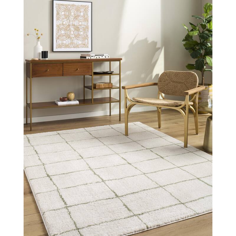 ELLE Decor x Livabliss Rivoli Modern Area Rug - Cream/Green - 6'7" x 9'