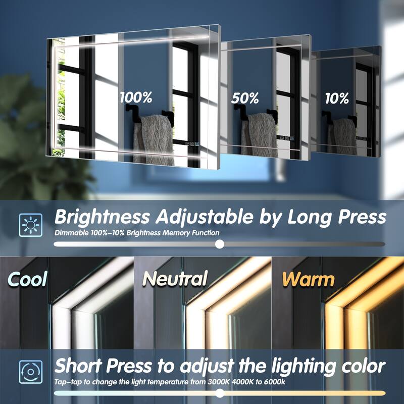 ExBrite LED Lighted Bathroom Mirror with Defog and Stepless Dimming