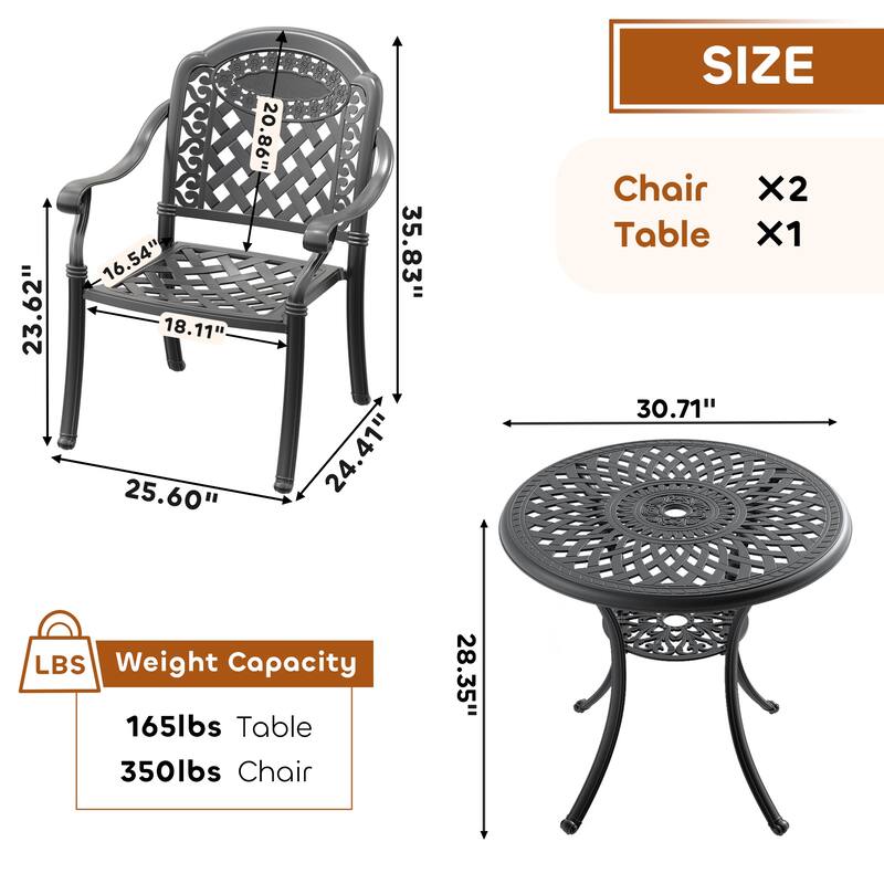3/5-Piece Cast Aluminum Outdoor Dining Set with 30.71 in. Round Table and Random Color Cushions