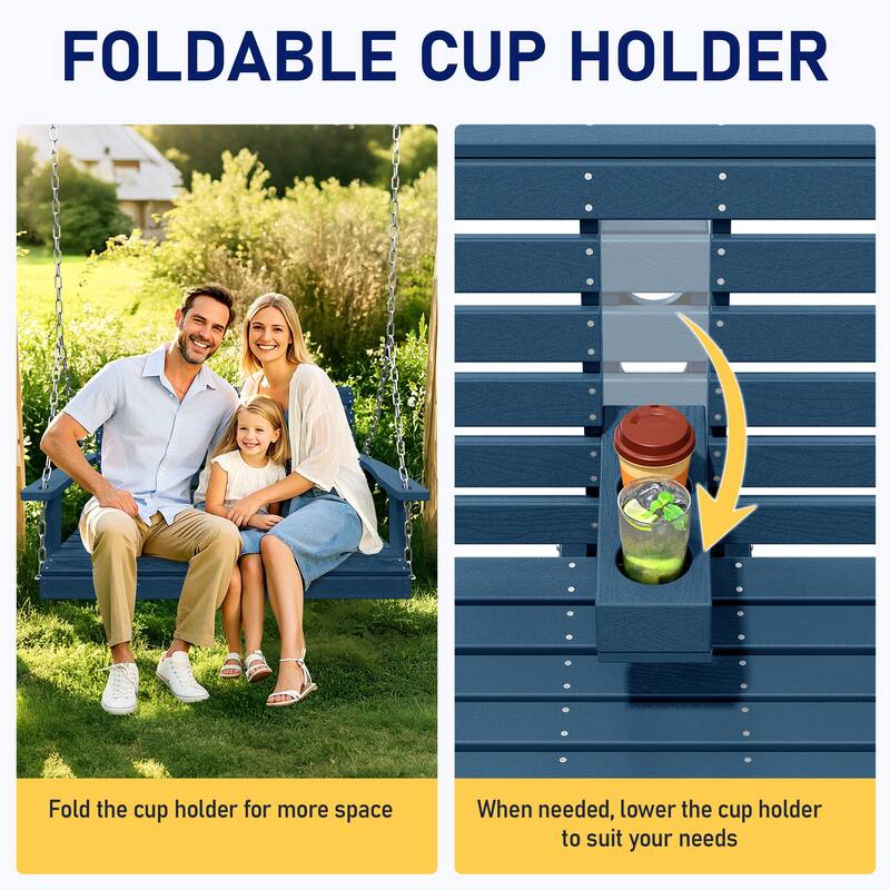 HDPE Plastic Outdoor Porch Swing 2-Person With Chains
