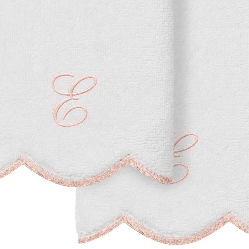 Authentic Hotel and Spa 100% Turkish Cotton Pink ADORNIA Scallop Personalized 2 Piece Fingertip Towel Set - 2 Fingertip Towels