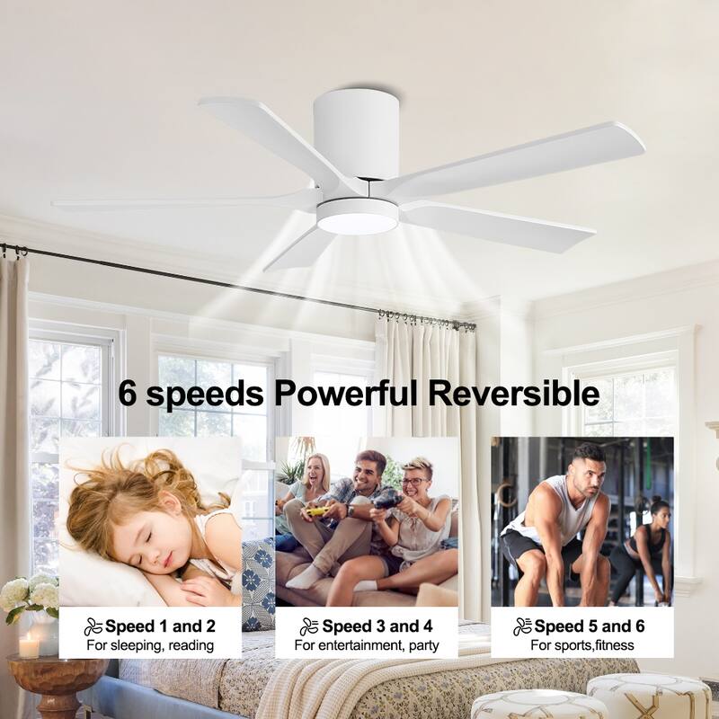 WINGBO 52" Solid Wood DC Motor Integrated LED Hugger Ceiling Fan with Remote