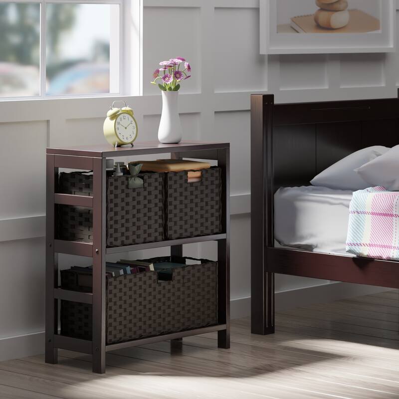 Leo 4-Pc Storage Shelf with 3 Foldable Woven Baskets, Espresso and Chocolate - 25.2 x 11.22 x 29.21 inches