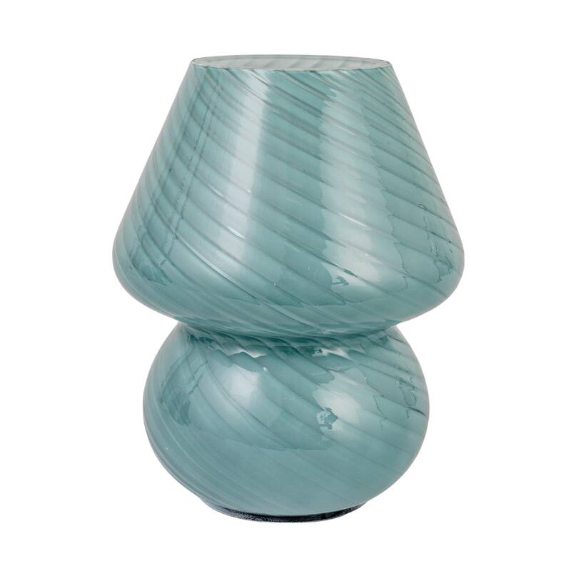 Hand-Blown Art Glass LED Rechargeable Table Lamp with Touch Switch and USB Cord, Blue - 5.9"L x 5.9"W x 7.3"H