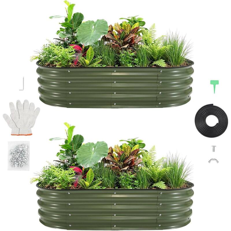 2 PCS 6X3x1Ft Galvanized Raised Garden Bed, Planter Box Kit for Vegetables, Flowers, Herbs & Fruits - Green