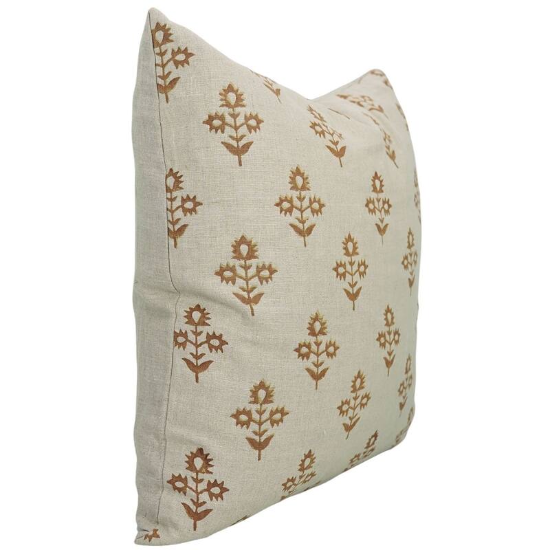 Linen Farmhouse Block print pillow Cover Chameli