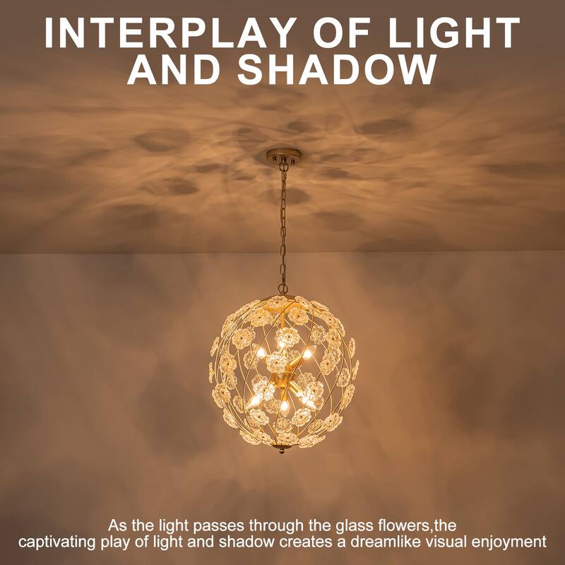 Modern 6-Light Glass Flower Globe Pendant Chandelier for Dining Room