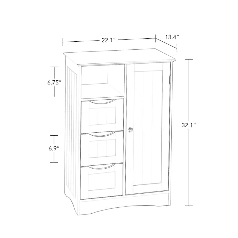 RiverRidge Ashland Single Door Bathroom and Laundry Storage Cabinet with 3 Drawers, Open and Adjustable Shelf