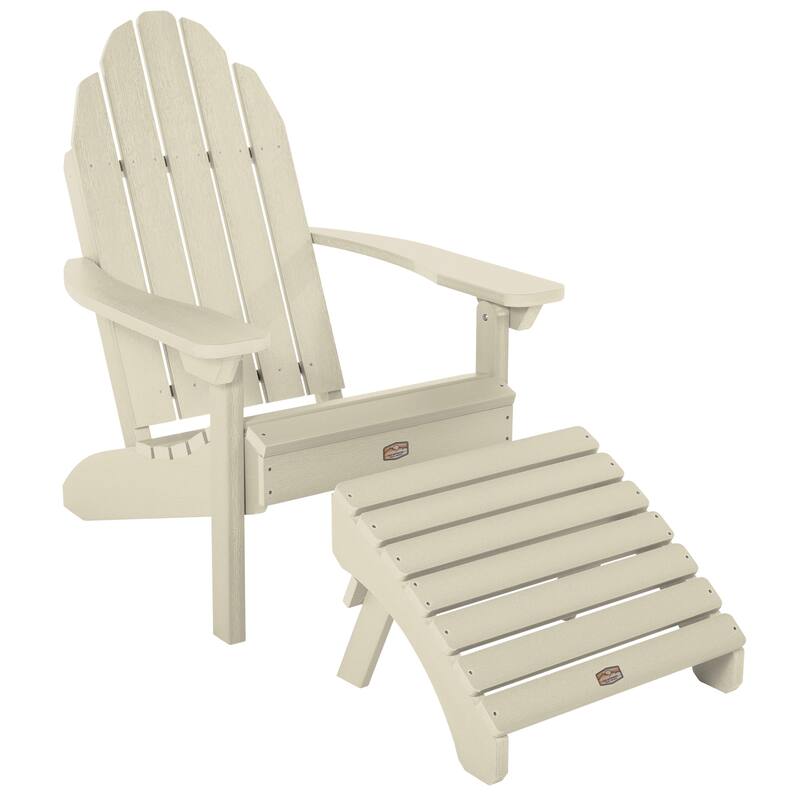 HIGHWOOOD Essential Adirondack Chair with Folding Ottoman - Whitewash