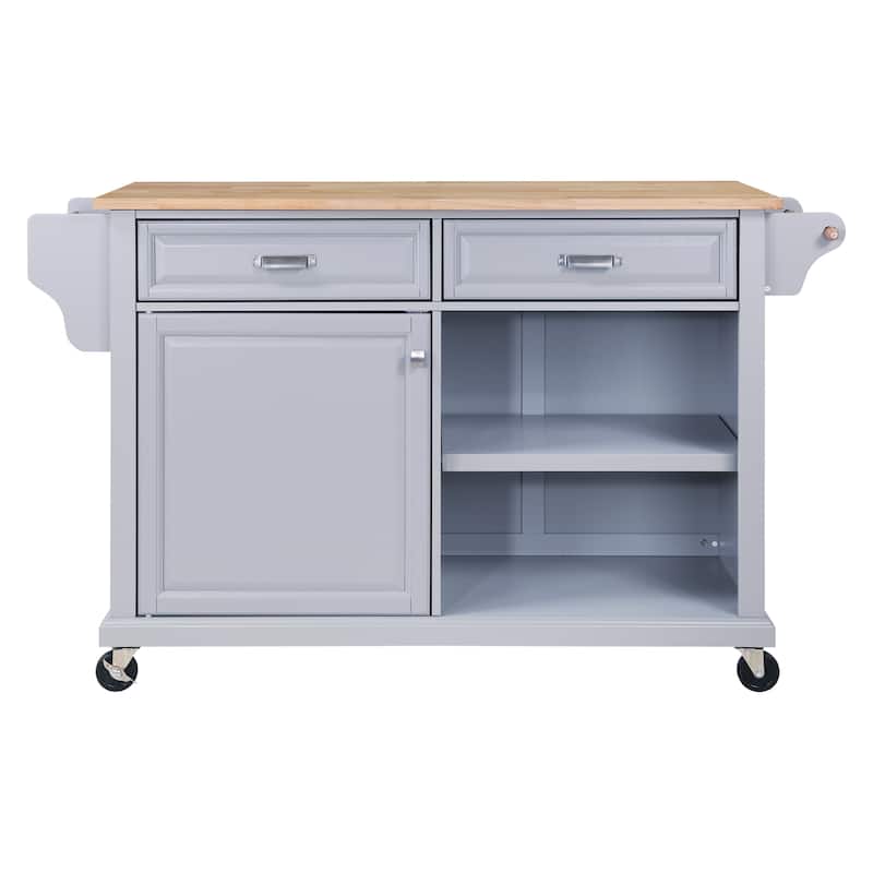 Kitchen Island with Foldable Tabletop, Kitchen Trolley Cart with Locking Wheels, Rolling Island Cart with 1 Door & 2 Drawers