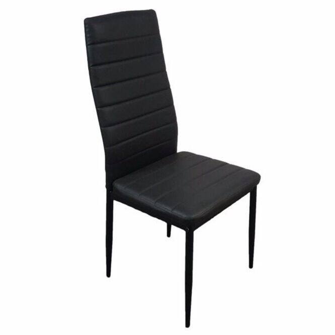 4pcs Elegant Black Assembled Stripping Texture High Backrest Dining Chairs