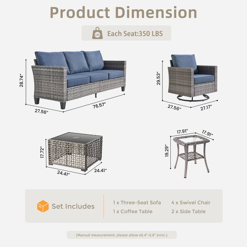 OVIOS 8 Pieces Outdoor Swivel Chair Set with Solar-Powered Table