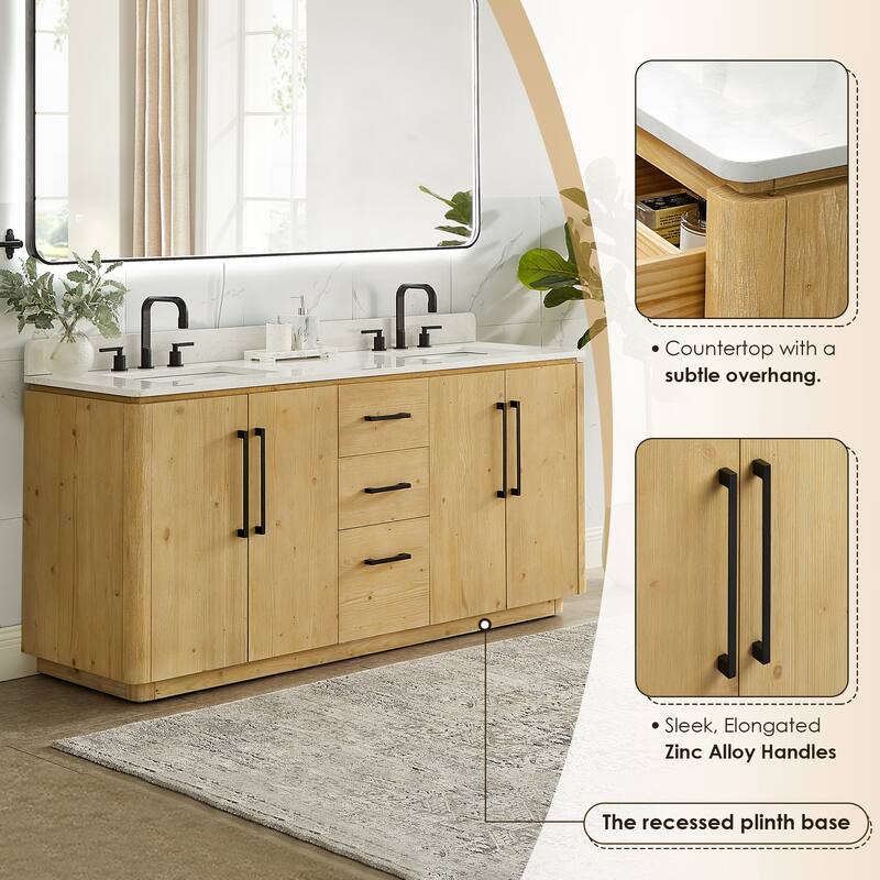 Serene Bathroom Vanity in Nature Brown with Grain White Engineered Stone Countertop with Mirror