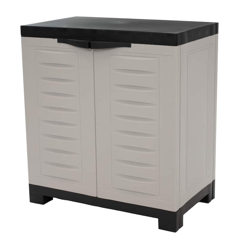 HomeRoots 26" Gray And Black Heavy Duty Plastic Two Door Utility Cabinet - 23.25 in. x 25.50 in. x 13.75 in.