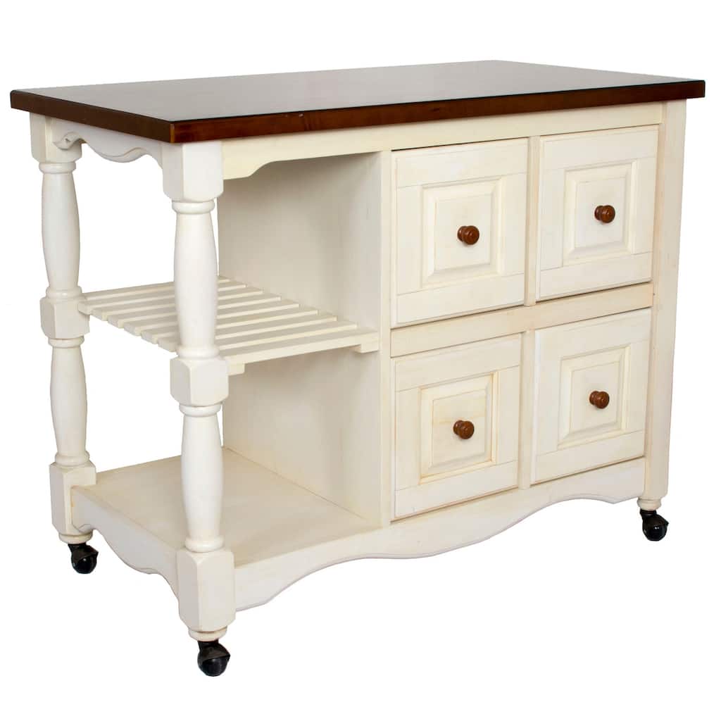 Kitchen Cart with Drawers & Shelves - Rolling Storage Island - Tiered Design