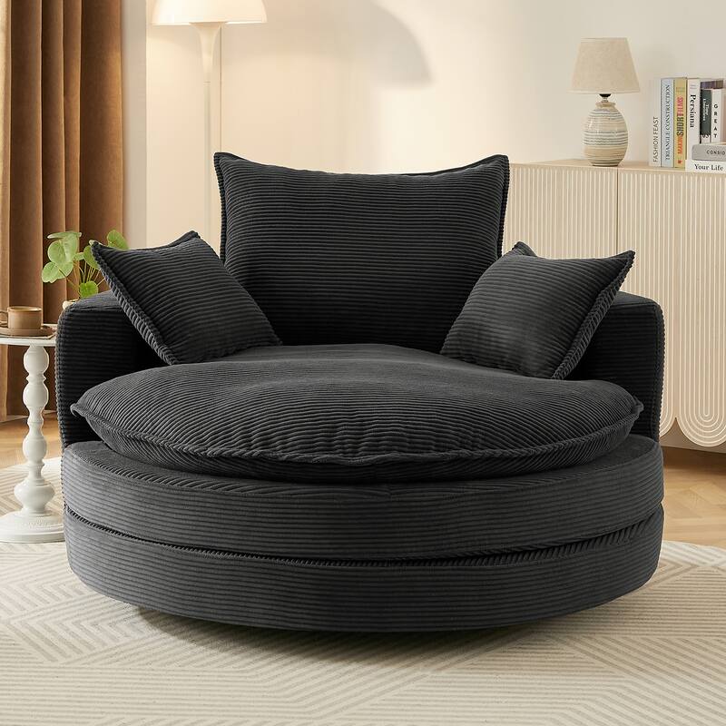 57.5" 360° Swivel Barrel Chair - Dual-Layer Cushion with 3 Removable Pillows for Living Room & Office