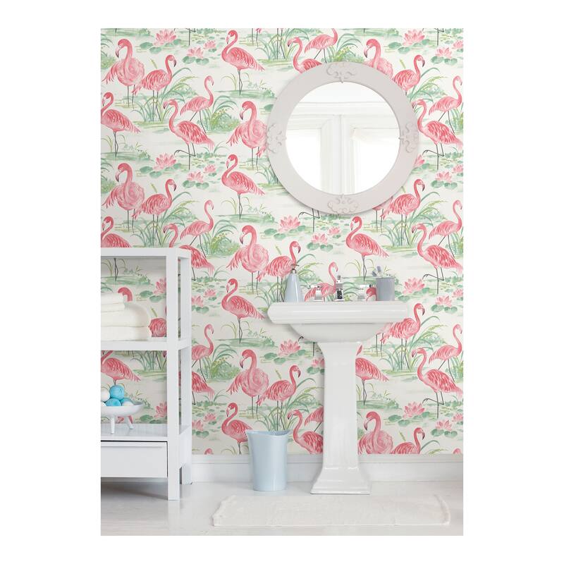 NuWallpaper Pink Flamingo Beach Peel & Stick Wallpaper - 216in x 20.5in x 0.025in