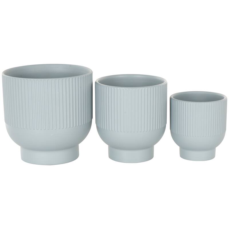 Black, Light Blue or White Ceramic Speckled Planter with Linear Grooves and Tapered Bases (Set of 3)