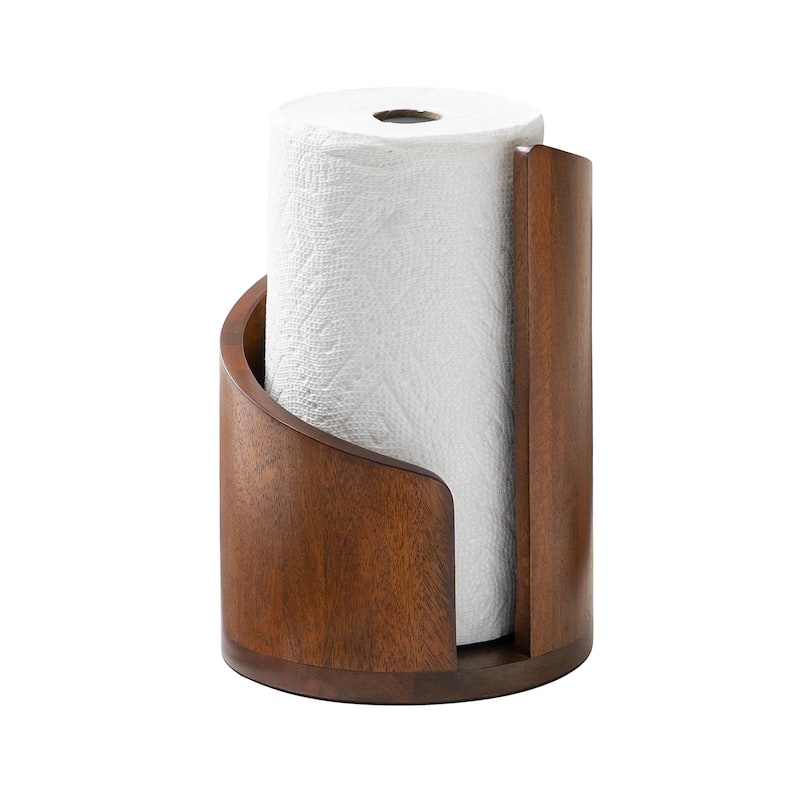 Jani Paper Towel Holder Countertop with Mango Wood Round Base and Iron Holder