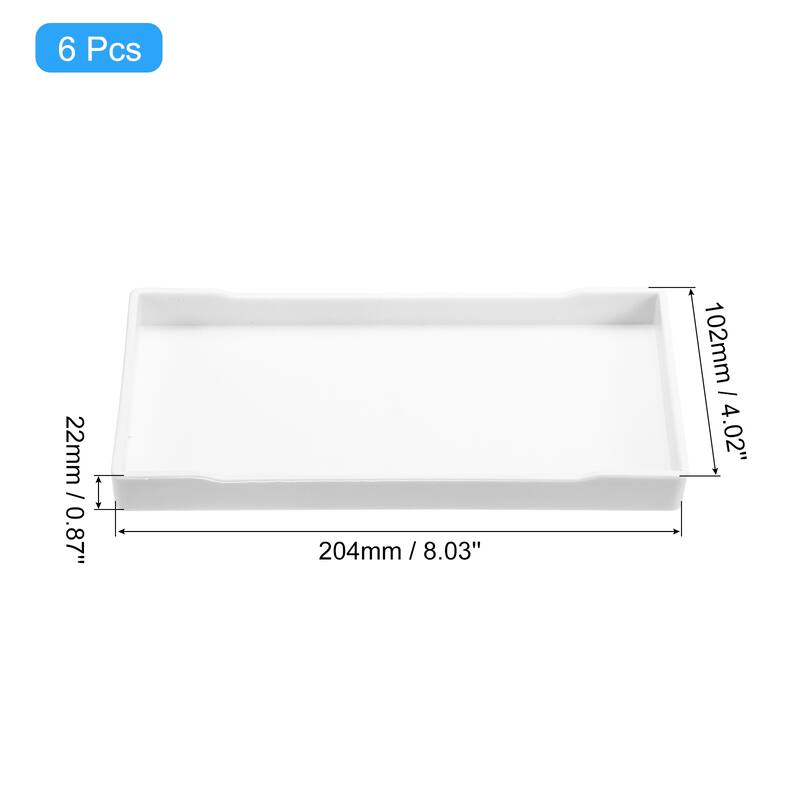 6Pcs Serving Tray Small Mini Tray 4" x 8" Plastic Rectangular Wooden Serving Trays Decorative Ottoman Platter - White