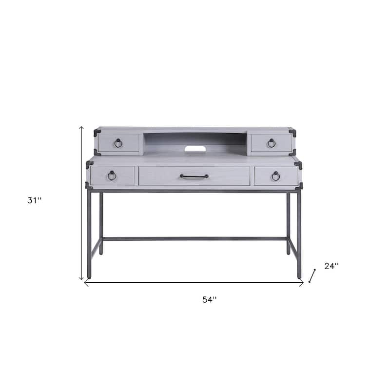54" Gray Wood Writing Desk With Five Drawers