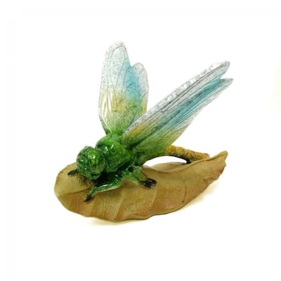 Green Dragonfly On A Leaf Figurine