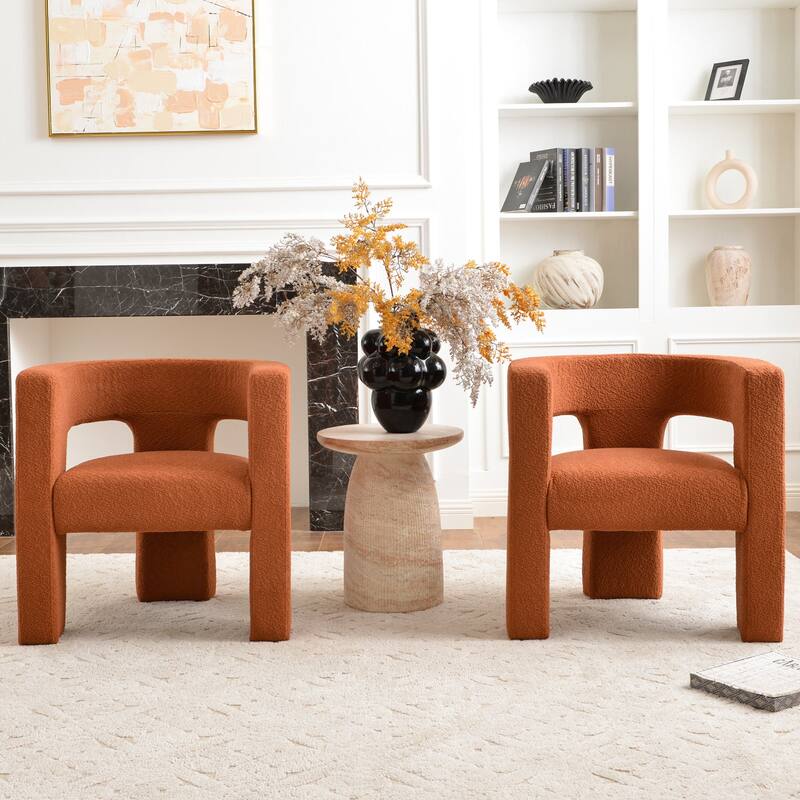 KINWELL 28" Wide Boucle Upholstered Square Armchair (Set of 2)