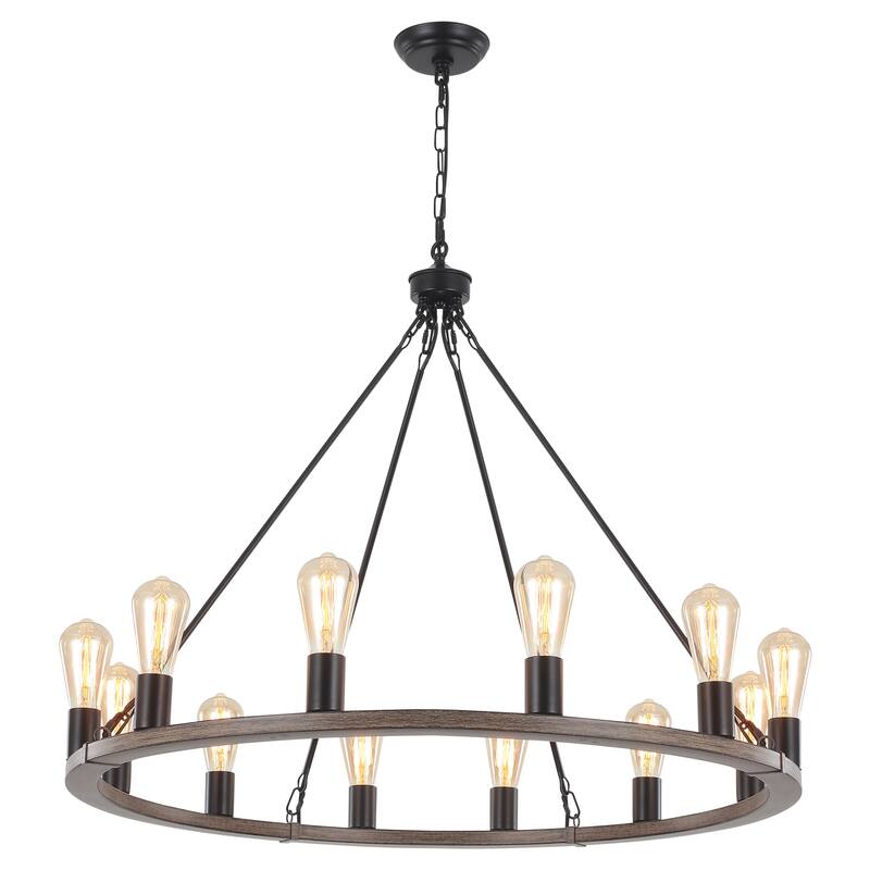 12-Light Circel Candlestick Wagon Wheel Chandelier Hanging Linear Chandelier Lighting for Kitchen Island