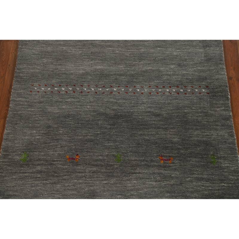 Hand Knotted Oriental 100% Wool Carpet Tribal Tribal Greys & Charcoal Gabbeh Area Rug - 4' 11'' X 3' 0''