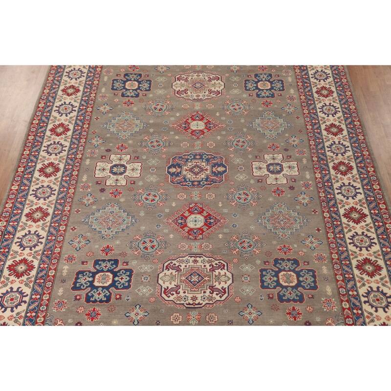 Geometric Kazak Area Rug Handmade Oriental Wool Carpet - 9'11"x 12'10"