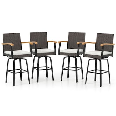 Gymax 4 PCS Outdoor Rattan 360 degree Swivel Bar Stool w/ Removable