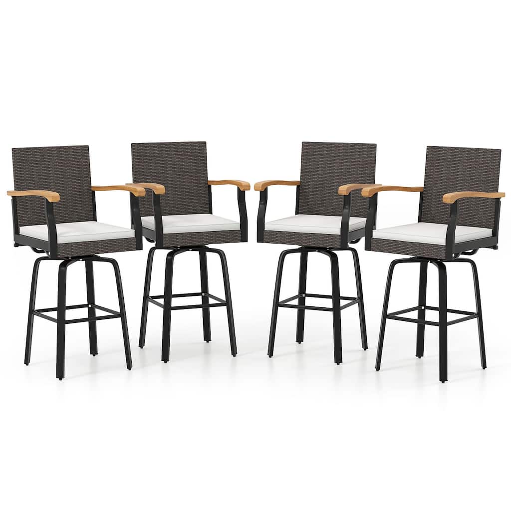 Gymax 4 PCS Outdoor Rattan 360 degree Swivel Bar Stool w/ Removable