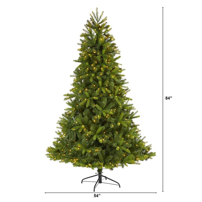 7ft Artificial Christmas Tree with Lights - Spruce Look Holiday Decor, Indoor Xmas Tree, Full & Natural Appearance - Green - 84