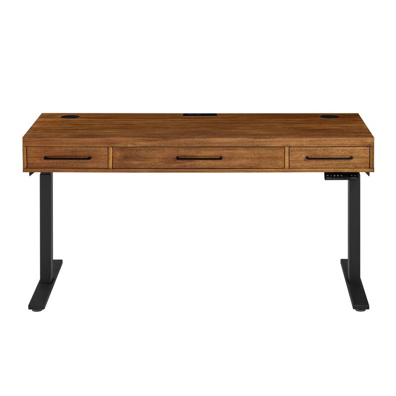 Modern Electric Sit/Stand Desk, Height Adustable Table, Rich Medium Brown