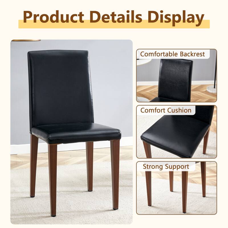 Roomfitters 5/7pcs Round Color Spliced Dining Table Set with Double Storage and PU Dining Chairs, Black+Walnut