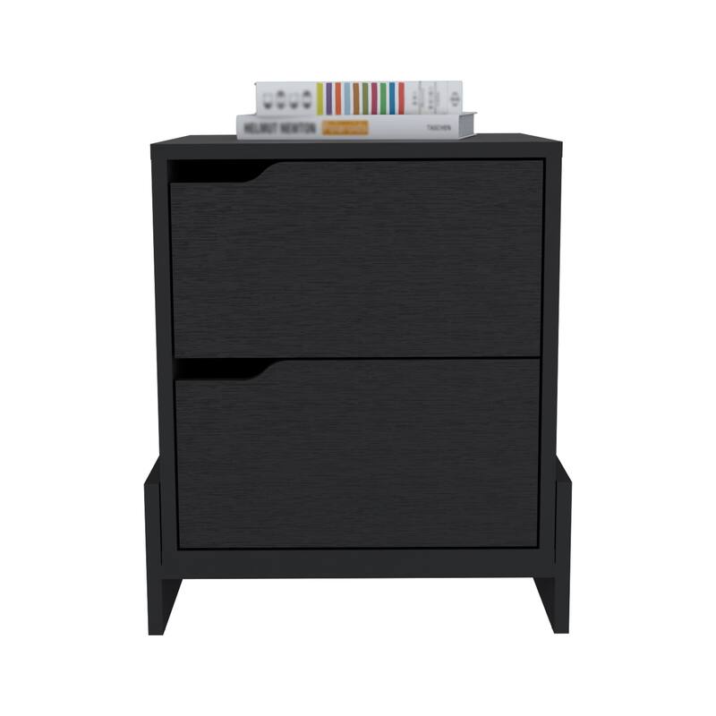 2-Drawer Nightstand with Sturdy Base, Black End Table for Bedroom