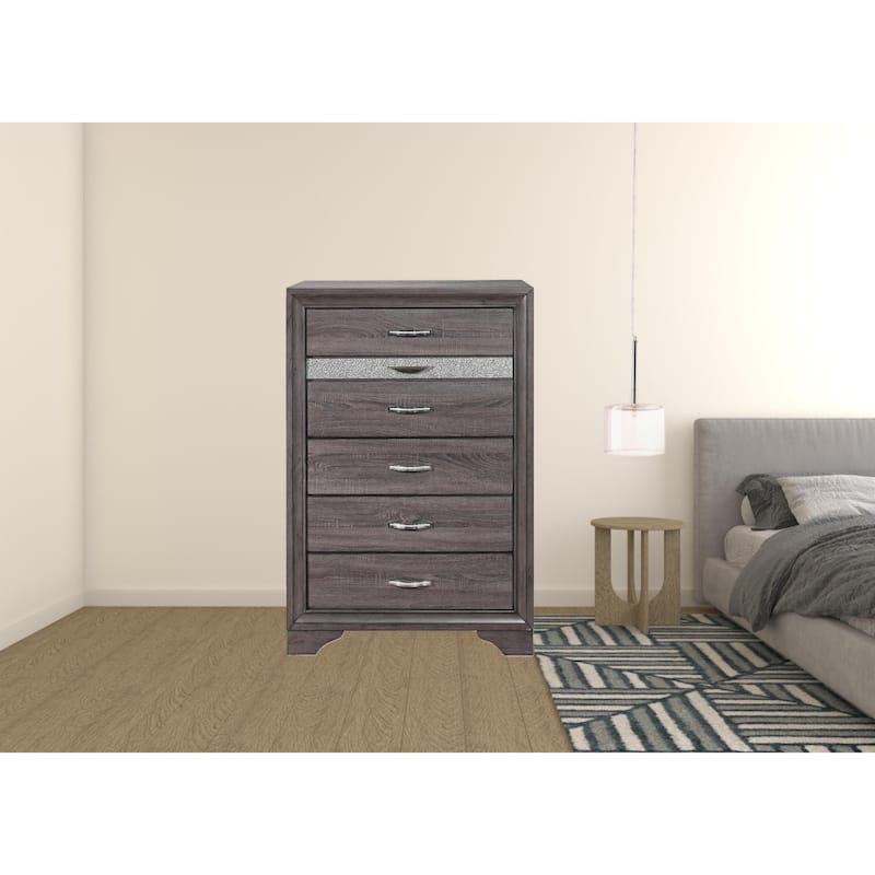 35" Grey Six Drawer Chest with Bling Jewelry Drawer for Bedroom Storage