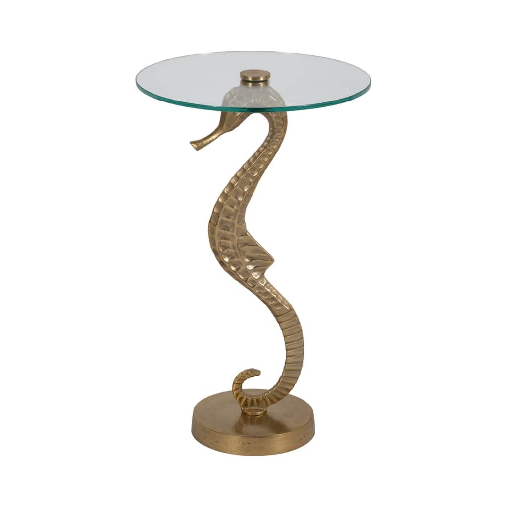 Sagebrook Home Artistic Metal and Glass Accent Table with Sculptural Aluminum Seahorse Base - 15" x 15" x 25"