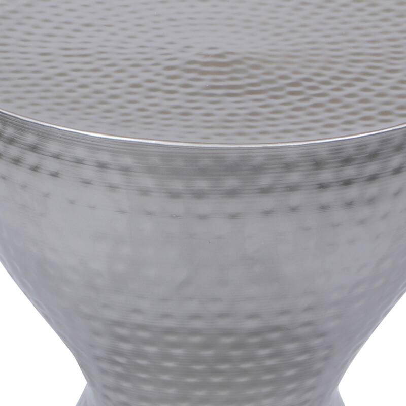 Industrial Style Hammered Texture Iron Stool with Hourglass Shaped Body, Silver
