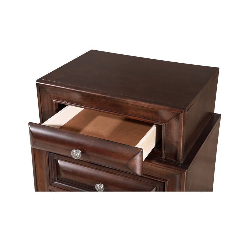 Traditional Three-Drawer 2-Tier Nightstand with Metal Pull