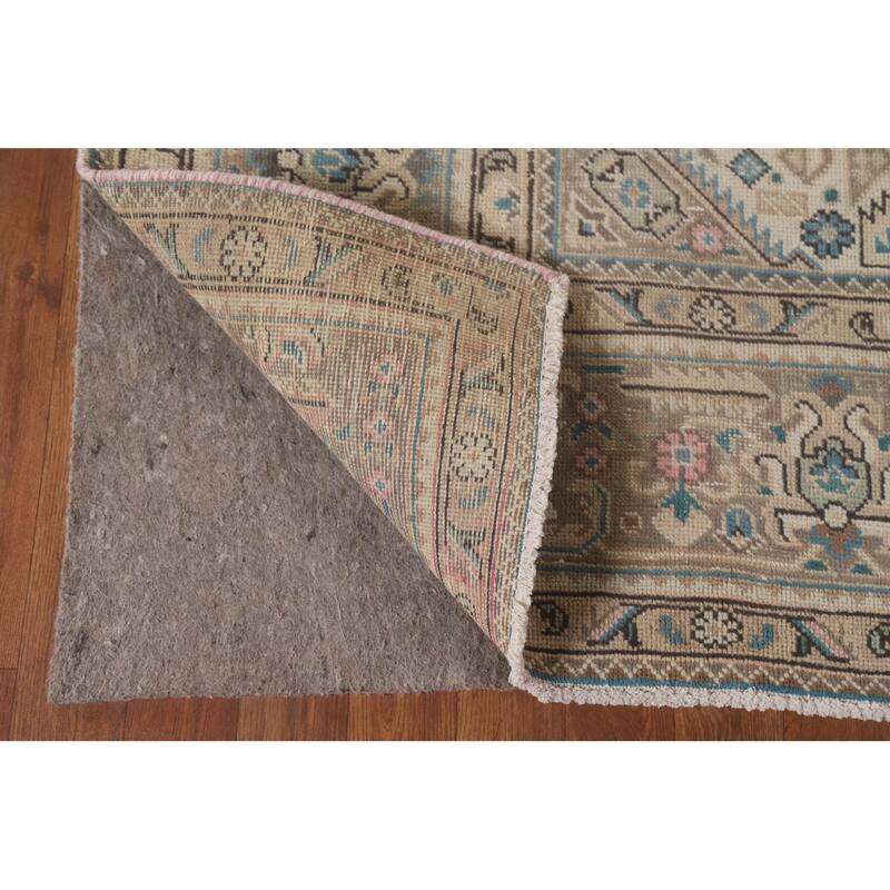 Geometric Tabriz Distressed Persian Vintage Rug Handmade Wool Carpet - 7'10" x 10'9"