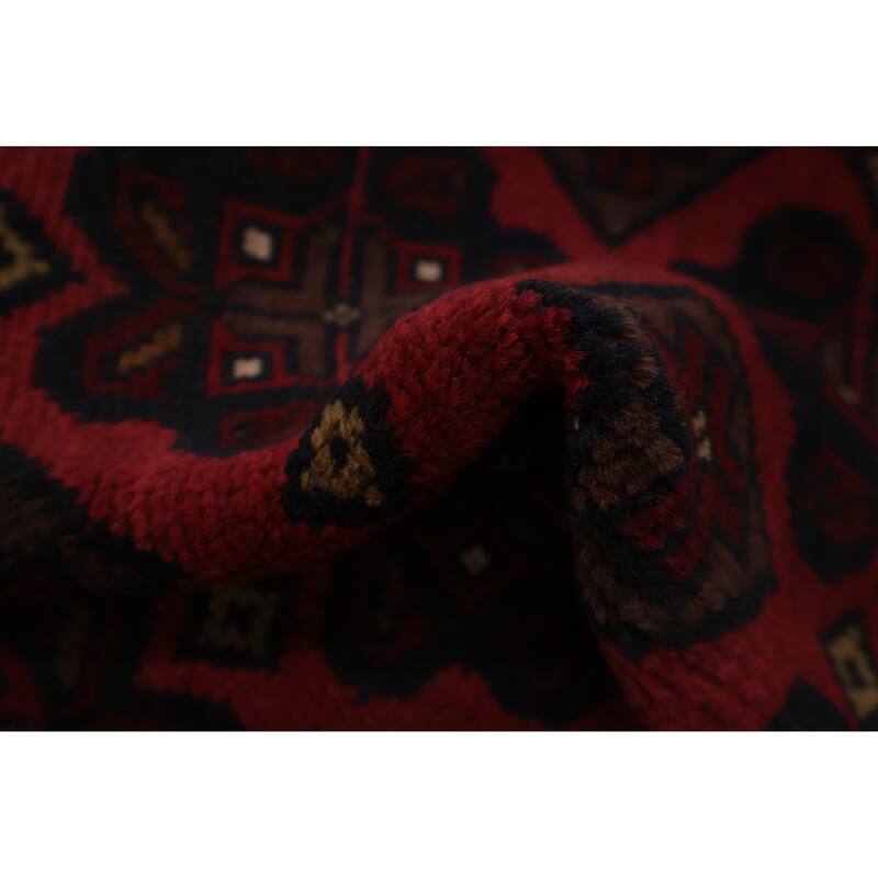 Hand Knotted Oriental 100% Wool Carpet Traditional Geometric Red Balouch Area Rug - 2' 1'' X 1' 6''