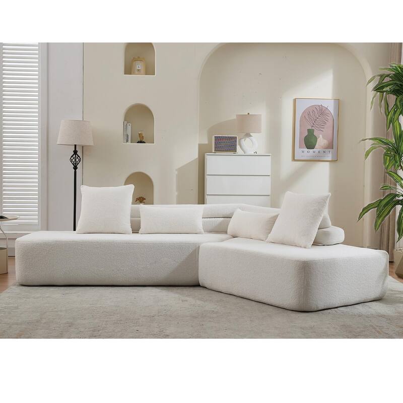 128" Cloud Sectional Sofa, Fabric Upholstered Couch with Deep Seat, Modern Couches No Assembly for Apartment Living Room